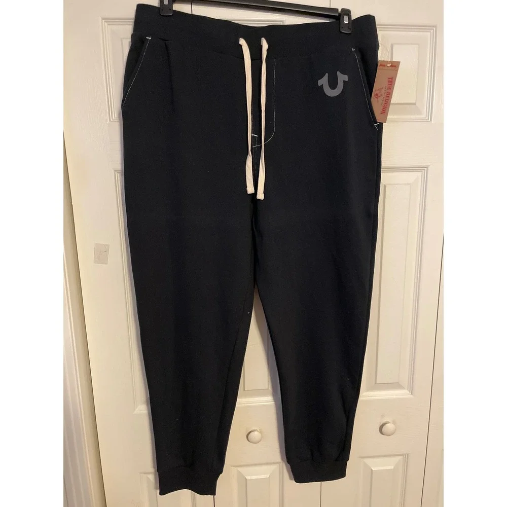 True Religion Mens Classic Logo Jogger Sweatpants Black XXL 103070 NWT